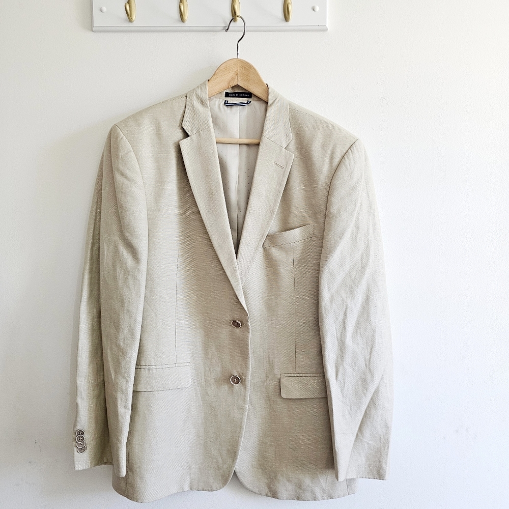 Tommy Hilfiger Regular Fit Cotton and Linen Beige Blazer Size R41